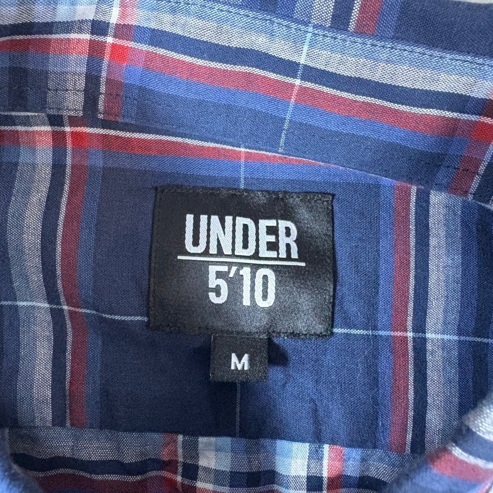 Under 5'10 Shirt Mens M Button Down Plaid Navy Blue Casual Tailored Fit - Picture 3 of 7